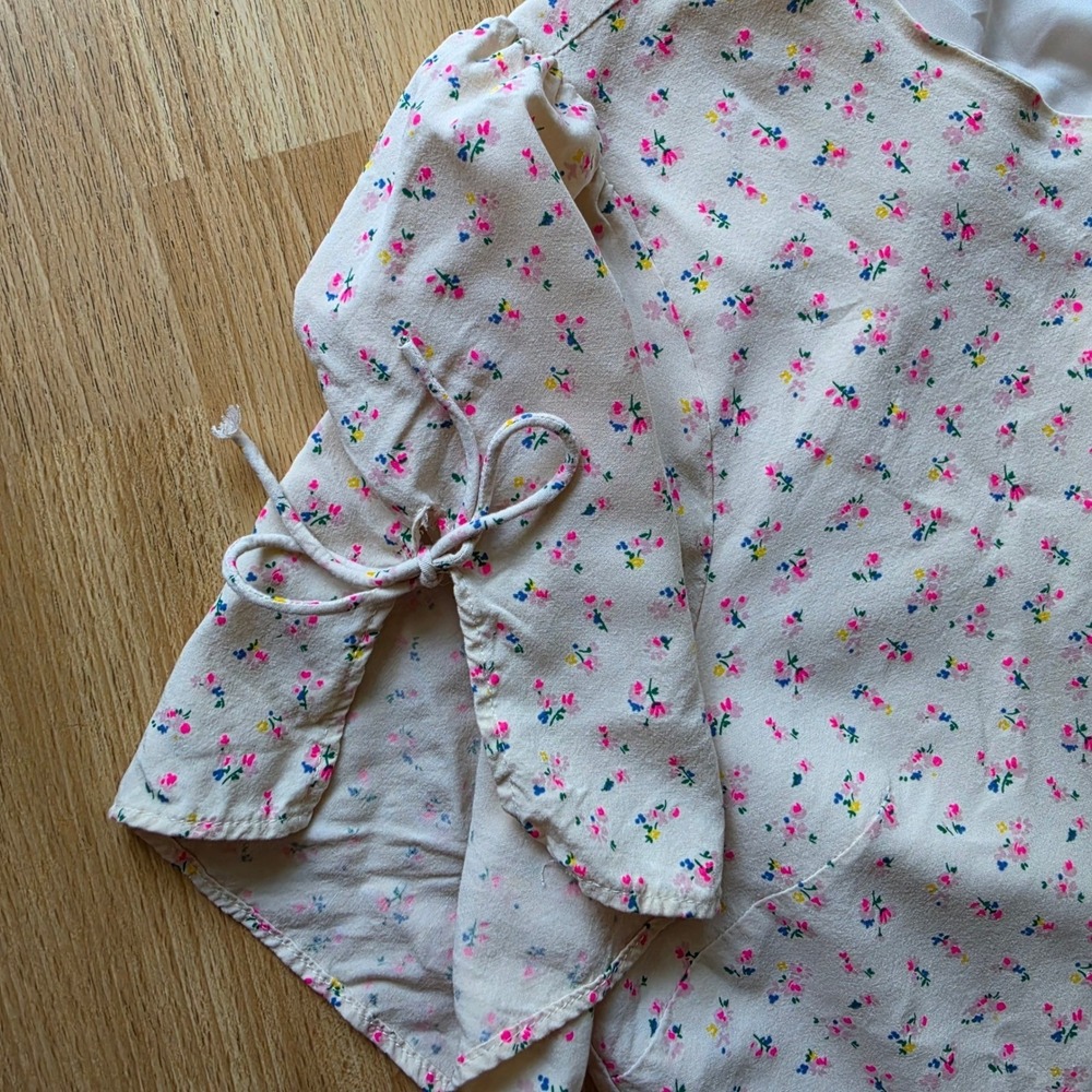 Madewell Dress Womens 4 Cream Floral‎ A-Line Short Sleeve Mini Cottagecore - Picture 3 of 10